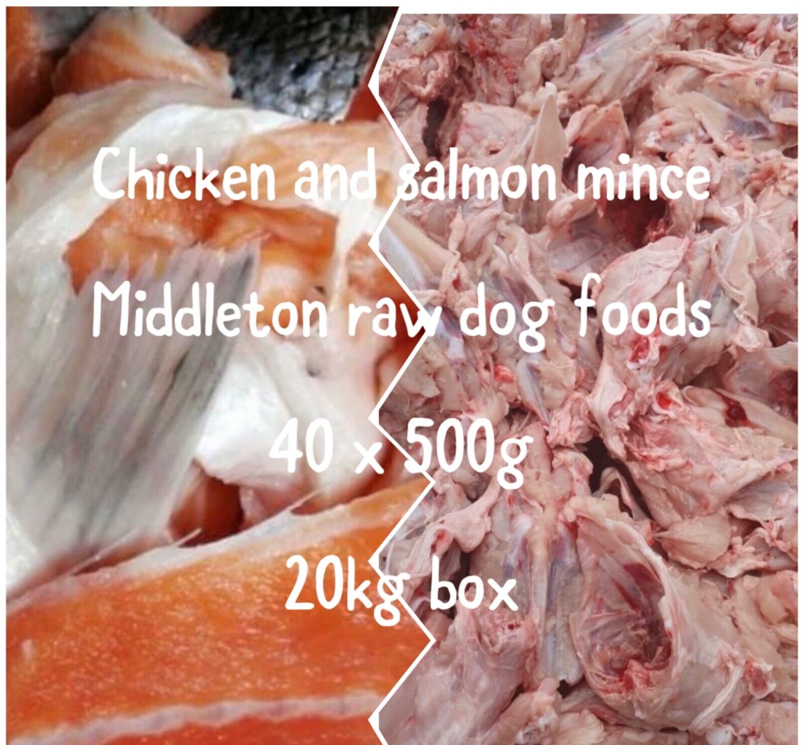 Frozen Dog Food Chicken Salmon Mince 40 x 500g chubs 20kg box delivered Middleton Raw Dog Foods